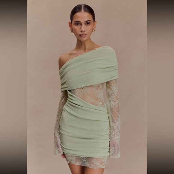 Meshki Dresses & Skirts - Meshki Luxie Lace Knit Mini Dress - Pastel Green - XS